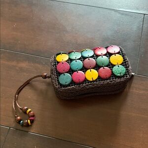 Handwoven Multicolor Bead Wristlet Clutch - Brown Base